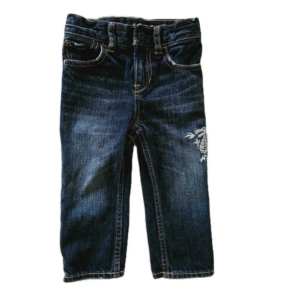 Gap Baby Boy Straight Jeans Dragon Embroidery Sz. 12-18mos.